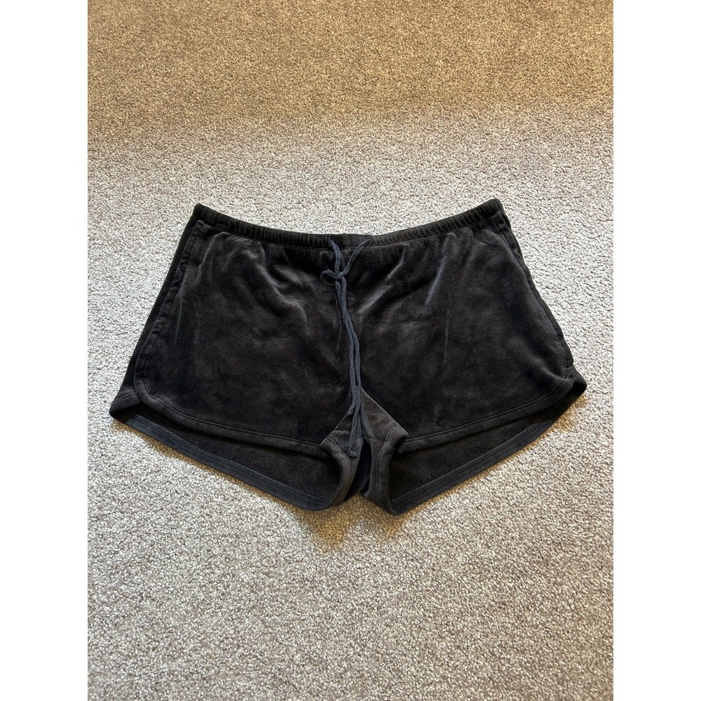 Cynthia Rowley Velour Sleep Shorts Womens Medium Black Excellent Dolphin Hem